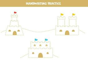 Handschrift trainieren mit Karikatur Sand Schlösser. Rückverfolgung Linien zum Vorschulkinder. vektor