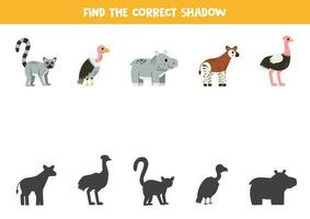 finden Schatten von süß afrikanisch Tiere. lehrreich logisch Spiel zum Kinder. vektor