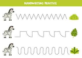 Handschrift trainieren mit süß Zebra. Rückverfolgung Linien zum Vorschulkinder. Vektor Illustration.