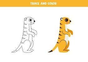 spår och Färg tecknad serie meerkat. kalkylblad för barn. vektor