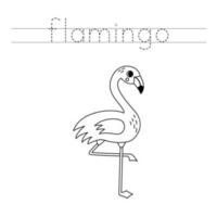 Spur das Briefe und Farbe Karikatur Flamingo. Handschrift trainieren zum Kinder. vektor