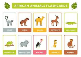 süß afrikanisch Tiere mit Namen. Karteikarten zum Lernen Englisch. vektor