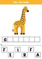 Rechtschreibung Spiel zum Vorschule Kinder. süß Karikatur Giraffe. vektor