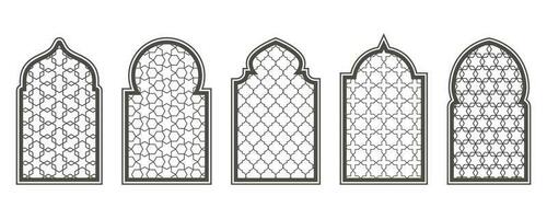 Ramadan Fenster mit Muster. Arabisch Rahmen von Moschee Tür. islamisch Design Vorlage. Vektor orientalisch Dekoration mit Ornament.