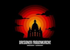 dresdner frauenkirchie Vektor. Mondlicht Illustration von berühmt historisch Statue und die Architektur im vereinigt Königreich. Farbe Ton basierend auf Flagge. Vektor eps 10