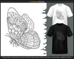 Schmetterling Mandala Kunst isoliert auf schwarz und Weiß T-Shirt. vektor
