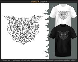 Eule Kopf Mandala Kunst isoliert auf schwarz und Weiß T-Shirt. vektor