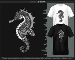 einfarbig Seepferdchen Mandala Kunst isoliert auf schwarz und Weiß t Shirt. vektor