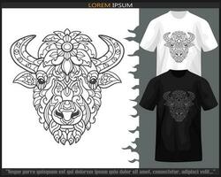 bison huvud mandala konst isolerat på svart och vit t-shirt. vektor