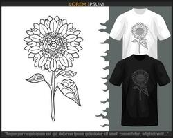 Sonnenblume Mandala Kunst isoliert auf schwarz und Weiß T-Shirt. vektor