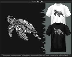svartvit hav sköldpadda mandala konst isolerat på svart och vit t skjorta. vektor