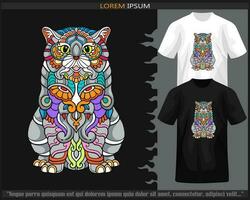 bunt Katze Mandala Kunst isoliert auf schwarz und Weiß t Shirt. vektor