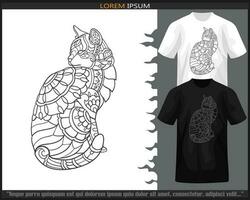 Katze Mandala Kunst isoliert auf schwarz und Weiß T-Shirt. vektor