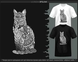 einfarbig Katze Mandala Kunst isoliert auf schwarz und Weiß t Shirt. vektor