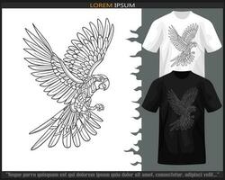 ara fågel mandala konst isolerat på svart och vit t-shirt. vektor