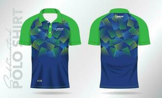 Blau Grün Sublimation Polo Hemd Attrappe, Lehrmodell, Simulation Vorlage Design zum Badminton Jersey, Tennis, Fußball, Fußball oder Sport Uniform vektor