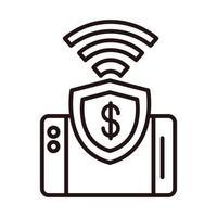 Symbol für Smartphone-Schildschutz beim Einkaufen oder Bezahlen für mobiles Banking vektor