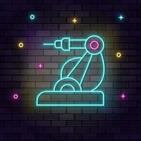 hand, robot, ärm, laser ikon , neon på vägg. mörk bakgrund tegel vägg neon ikon. vektor