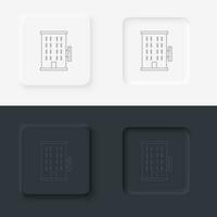 byggnad hotell översikt ikon. neumorf stil knapp vektor iconon svart och vit bakgrund uppsättning
