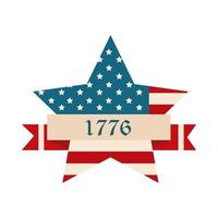 Frohe Unabhängigkeitstag amerikanische Flagge Sternform und Bandabzeichen flache Stilikone vektor
