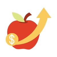 Apfel Geld Pfeil Markt steigende Lebensmittelpreise flache Stilikone vektor
