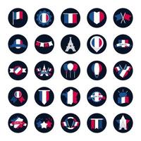 Frankreich und Bastille Day Block und Flat Style Icon Set Vector Design