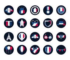 Frankreich und Bastille Day Block und Flat Style Icon Set Vector Design