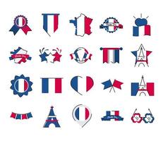 Frankreich und Bastille Day Line und Fill Style Icon Set Vector Design set