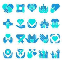 händer logotyp gemenskap partnerskap blå ikon uppsättning design vektor