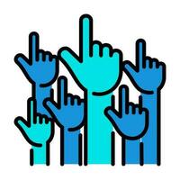 höjning händer upp rösta översikt blå ikon knapp logotyp gemenskap Stöd design vektor
