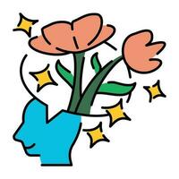 blomma Lycklig humör mental hälsa klotter ikon färgrik översikt knapp uppsättning design vektor