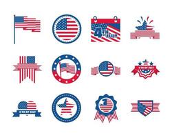 4 juli självständighetsdagen firande hedersminnesmärke amerikanska flaggan ikoner anger platt stilikon vektor