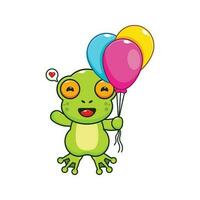 süß Frosch mit Ballon Karikatur Vektor Illustration.