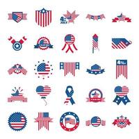 4. Juli Unabhängigkeitstag Feier Ehre Denkmal amerikanische Flagge Icons Set Flat Style Icon vektor