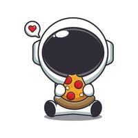 süß Astronaut Essen Pizza Karikatur Vektor Illustration.
