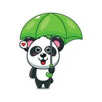 söt panda innehav paraply tecknad serie vektor illustration.