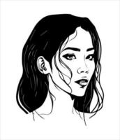enkel, minimalistisk vektor illustration uppsättning av skön kvinna ansikte. linje teckning. ett linje konst.