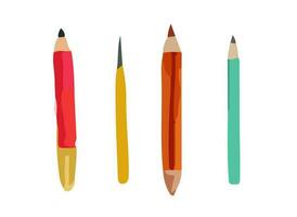 ein einstellen von Markierungen, Bleistifte und Stifte gemalt im Aquarell. Vektor Illustration zum lernen. zurück zu Schule, liefert zum Klassen.