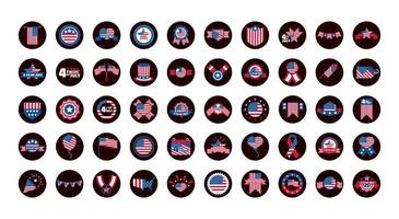 4. Juli Unabhängigkeitstag Feier Ehre Denkmal amerikanische Flagge Icons Set Block und Flat Style Icon vektor