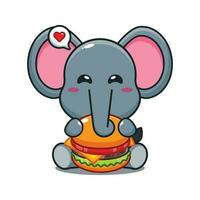 süß Elefant mit Burger Karikatur Vektor Illustration.