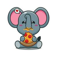 süß Elefant Essen Pizza Karikatur Vektor Illustration.