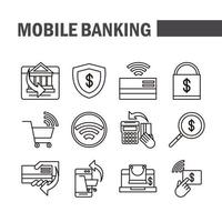 Mobile Banking Shopping oder Payment Market Online E-Commerce Icons Set Line und Fill Line Style Icon vektor