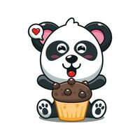 süß Panda mit Tasse Kuchen Karikatur Vektor Illustration.