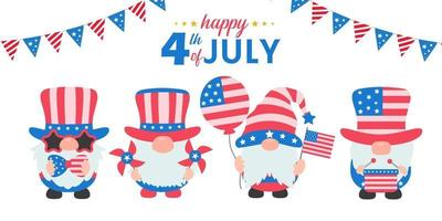 4 juli gnomer hade en amerikansk flaggdräkt för att fira självständighetsdagen vektor