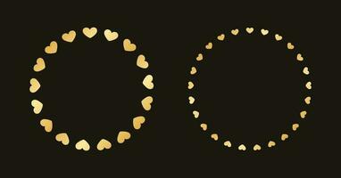 gyllene runda ram tillverkad med hjärta mönster. guld valentines dag gräns mall, elegant bröllop inbjudan kort vektor illustration