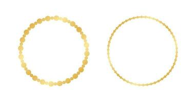 gyllene runda ram tillverkad med prickar mönster uppsättning. abstrakt guld gräns mall, elegant bröllop inbjudan kort vektor illustration