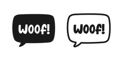 väft text i en Tal bubbla ballong översikt och silhuett uppsättning. tecknad serie serier hund bark ljud effekt text. enkel platt vektor illustration.