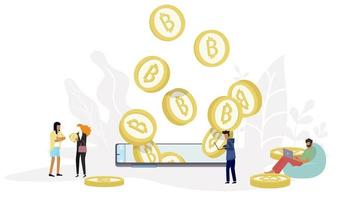 Kryptowährung in minimalem Design mit Baumhintergrund hinterlässt minimale Investitionen für Bitcoin- und Blockchain-Technologie vektor
