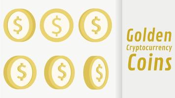 isolerad gyllene bitcoin i många positioner för bitcoins kryptovalutamodell vektor