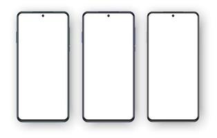 uppsättning av tre olika färgade telefoner realistiska 3d smartphones mockup